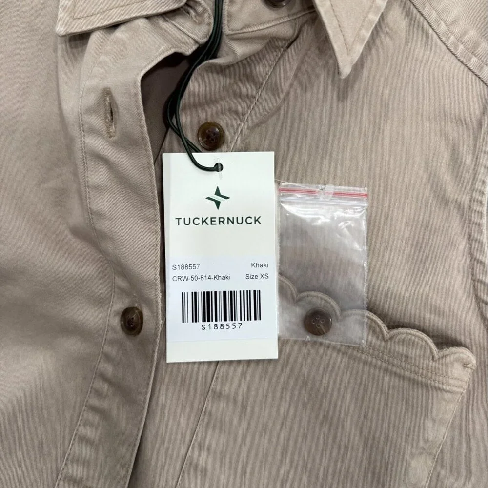 Tuckernuck Sleeveless Button-Up Callahan Dress Ruffle Hem Khaki Womens XS NEW - Picture 6 of 10